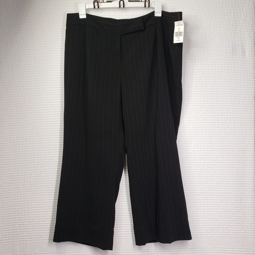 Tahari ASL Cropped Dress Pant Womens 18W Black Pinstripe Office Trouser Wide Leg